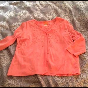 Hearts of Palm Coral beaded twin set Top XL